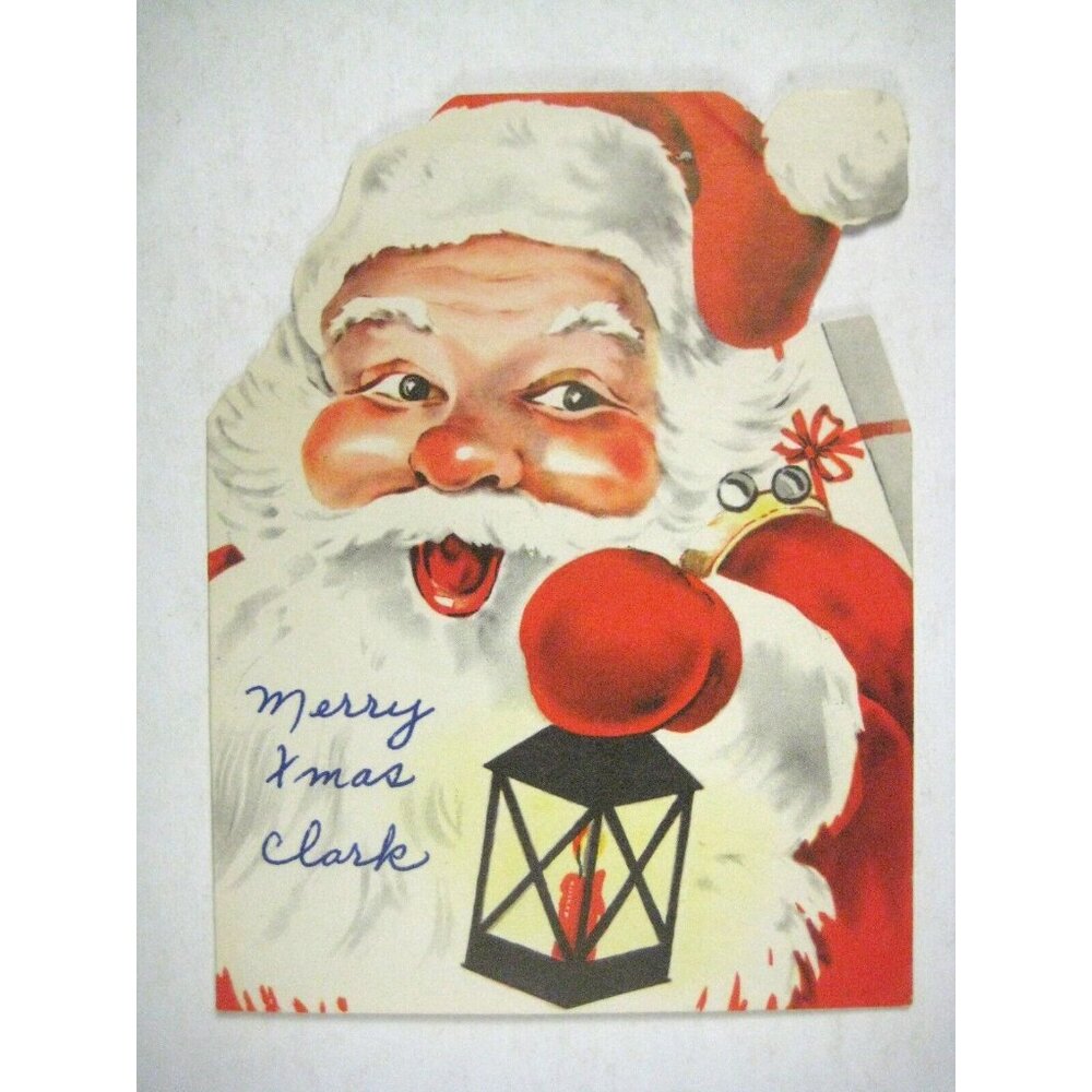 Christmas Card 1949 Used Greeting Santa Claus Merry Xmas Lantern Toys Sack